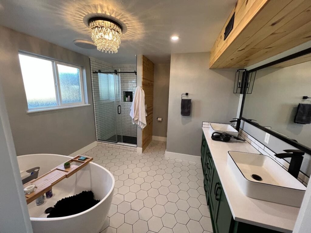 luxury bathroom remodel by True-Blue Construction in Idaho